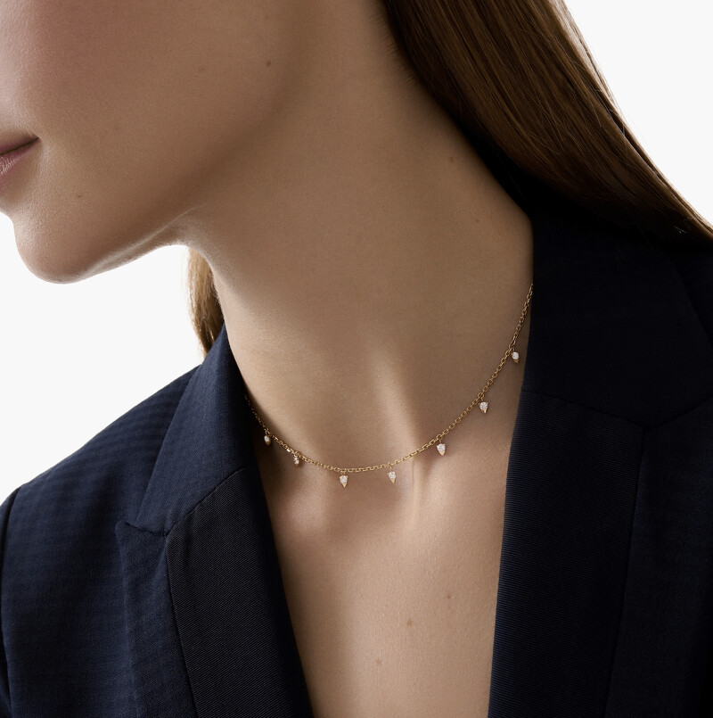 Piaget,Sunlight項鍊,18K玫瑰金,鑲嵌7顆明亮形切割圓形美鑽,建議售價NTD.153,000。