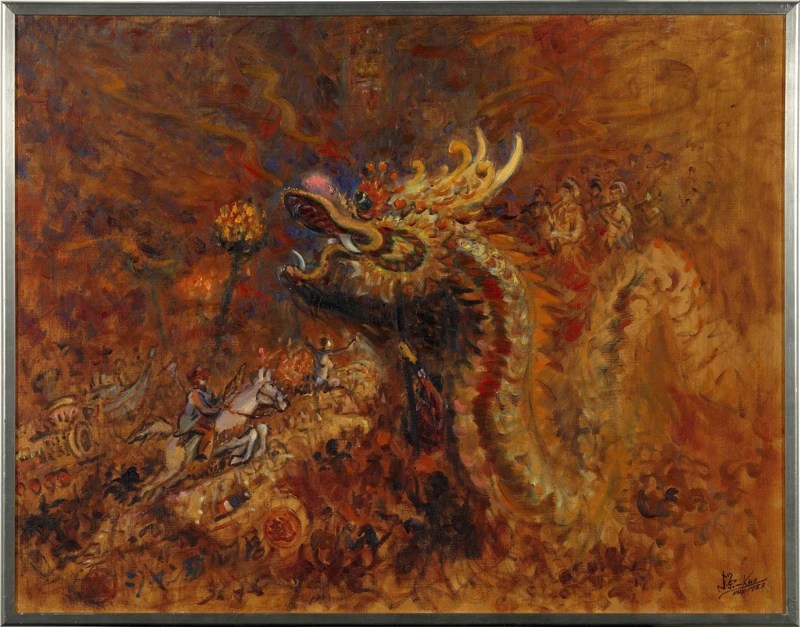 郭东荣,〈银座祭舞龙〉,油彩、画布,1983。(新北市美术馆提供) 郭东荣,〈银座祭舞龙〉,油彩、画布,1983。(新北市美术馆提供)