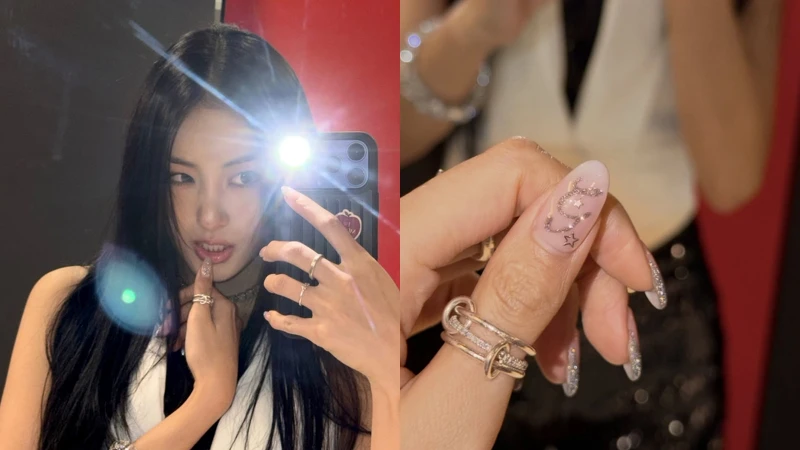 Gawon的亮銀G字美甲(Photo/IG@meovv)