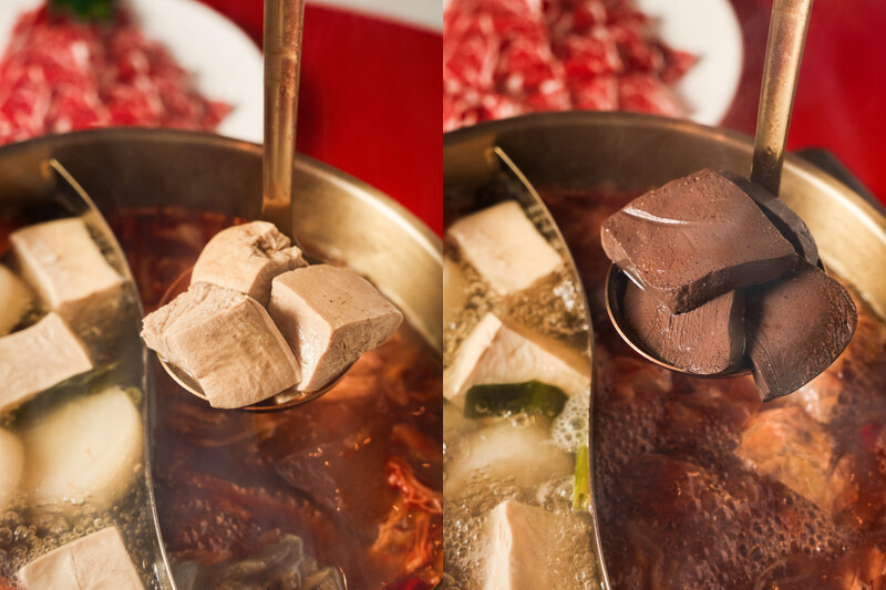 鎮店之寶「千層豆腐」,以及麻辣鍋必備的鴨血。 鎮店之寶「千層豆腐」,以及麻辣鍋必備的鴨血。