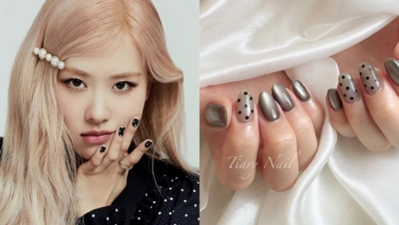 2025美甲推薦「波點美甲」15款範本！俏皮有個性，BLACKPINK Rose黑白圓點更掀風潮