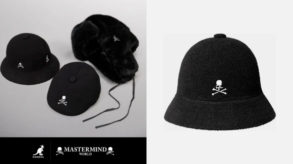 帽控必收！Kangol x Mastermind 暗黑聯名登場，骷髏刺繡注入經典帽型，三款全黑帽一次展開 