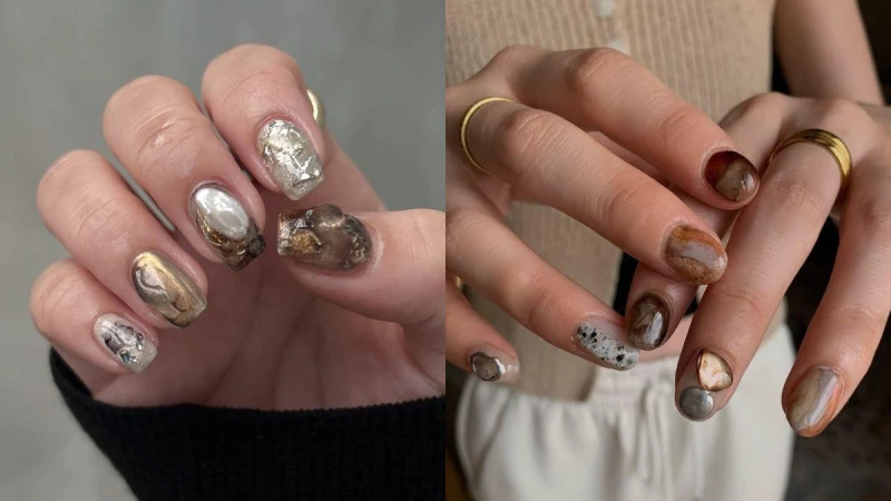 2025秋冬美甲推薦「石紋美甲」25款美甲範本示範，把礦石的靜謐質感戴在指尖！